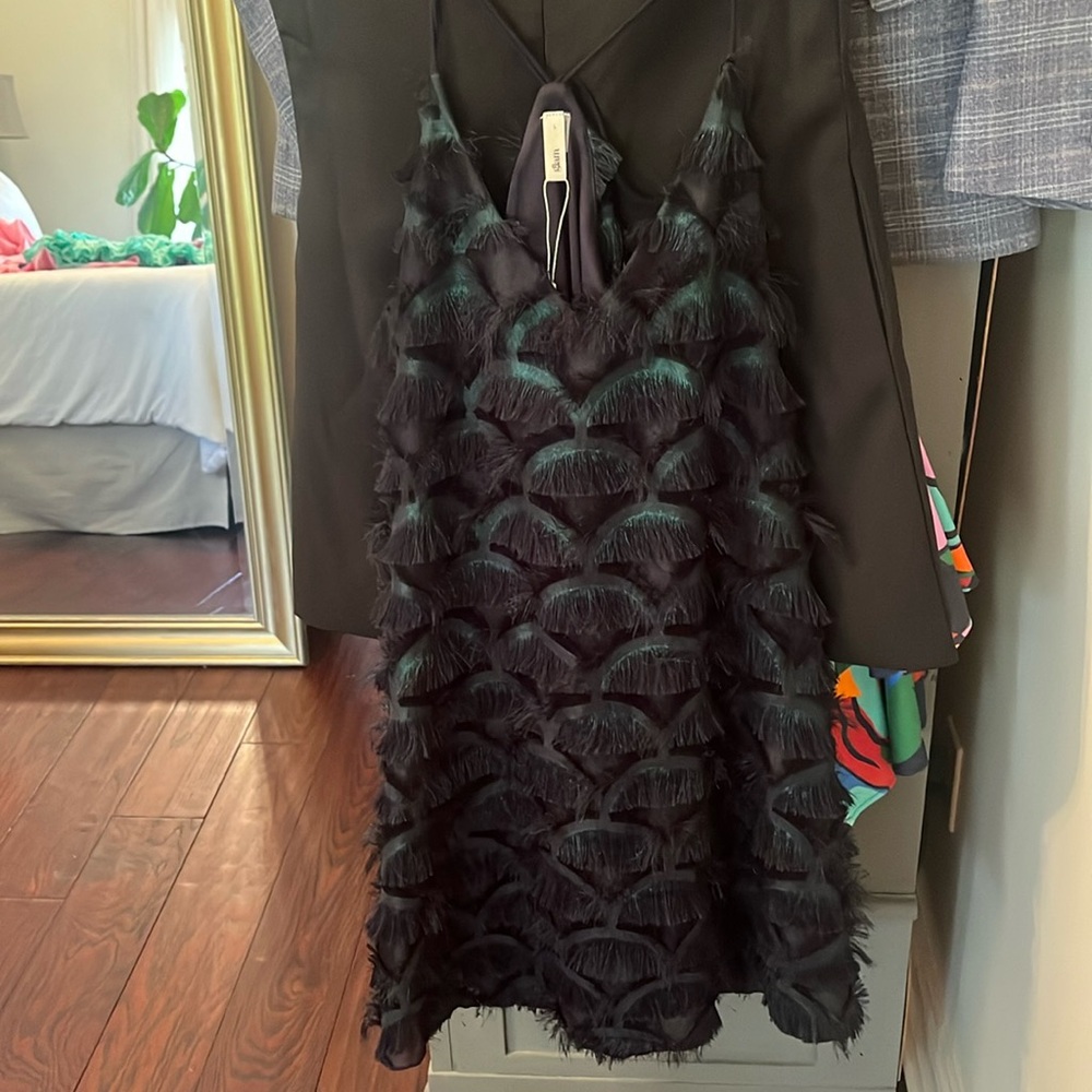Glam Black feather cocktail dress